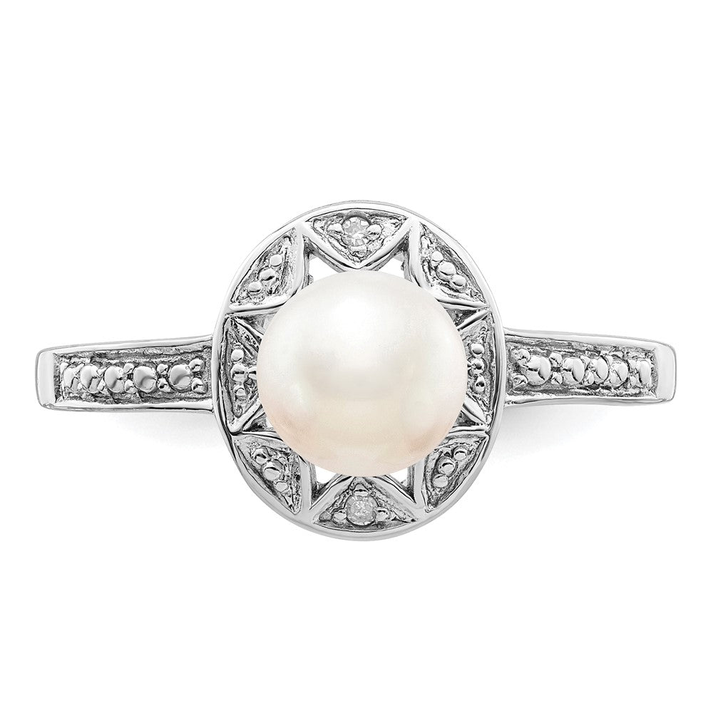 Sterlingsilber Rhodiniert Diamant. & Fw Zuchtperle Ring