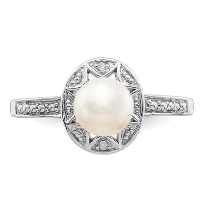 Sterlingsilber Rhodiniert Diamant. & Fw Zuchtperle Ring