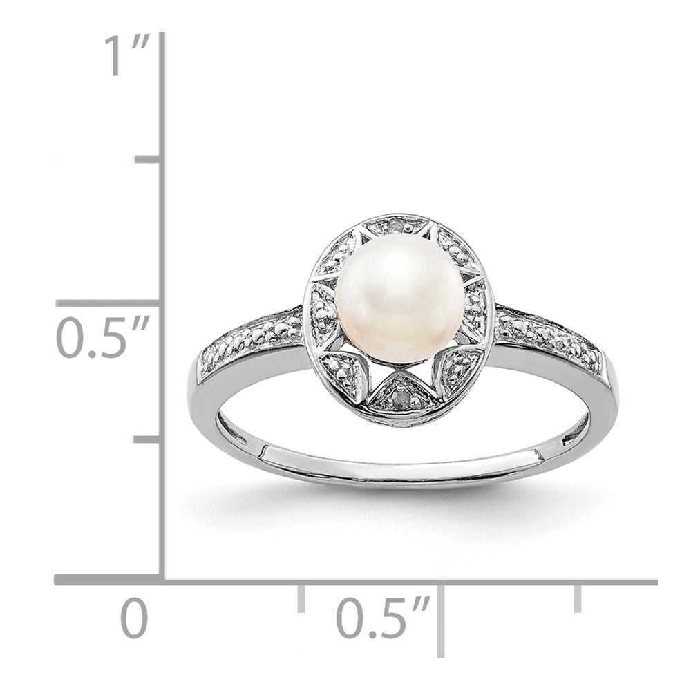 Sterlingsilber Rhodiniert Diamant. & Fw Zuchtperle Ring