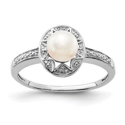 Sterlingsilber Rhodiniert Diamant. & Fw Zuchtperle Ring