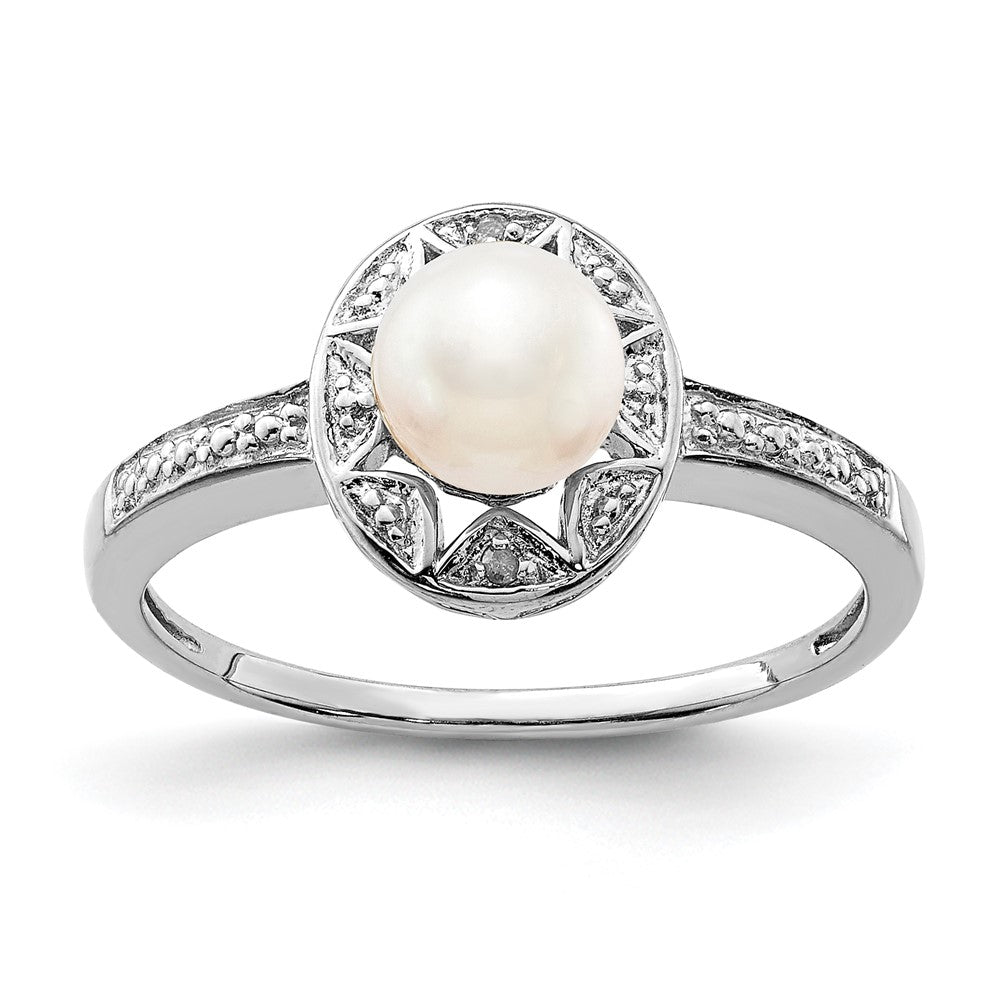 Sterlingsilber Rhodiniert Diamant. & Fw Zuchtperle Ring