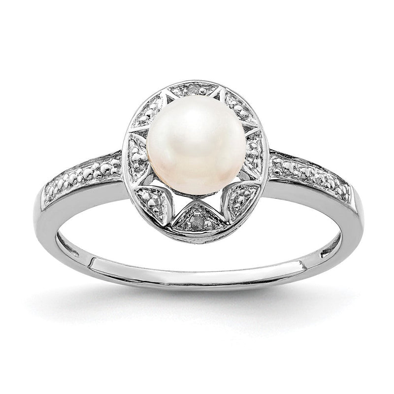 Sterlingsilber Rhodiniert Diamant. & Fw Zuchtperle Ring