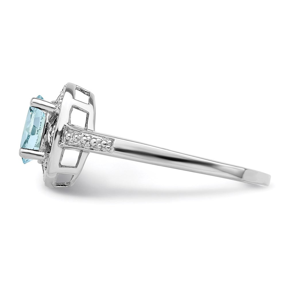 Sterlingsilber Rhodiniert Diamant. & Aquamarin Ring