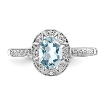 Sterlingsilber Rhodiniert Diamant. & Aquamarin Ring