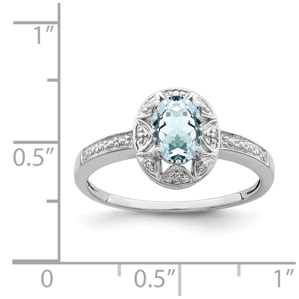 Sterlingsilber Rhodiniert Diamant. & Aquamarin Ring