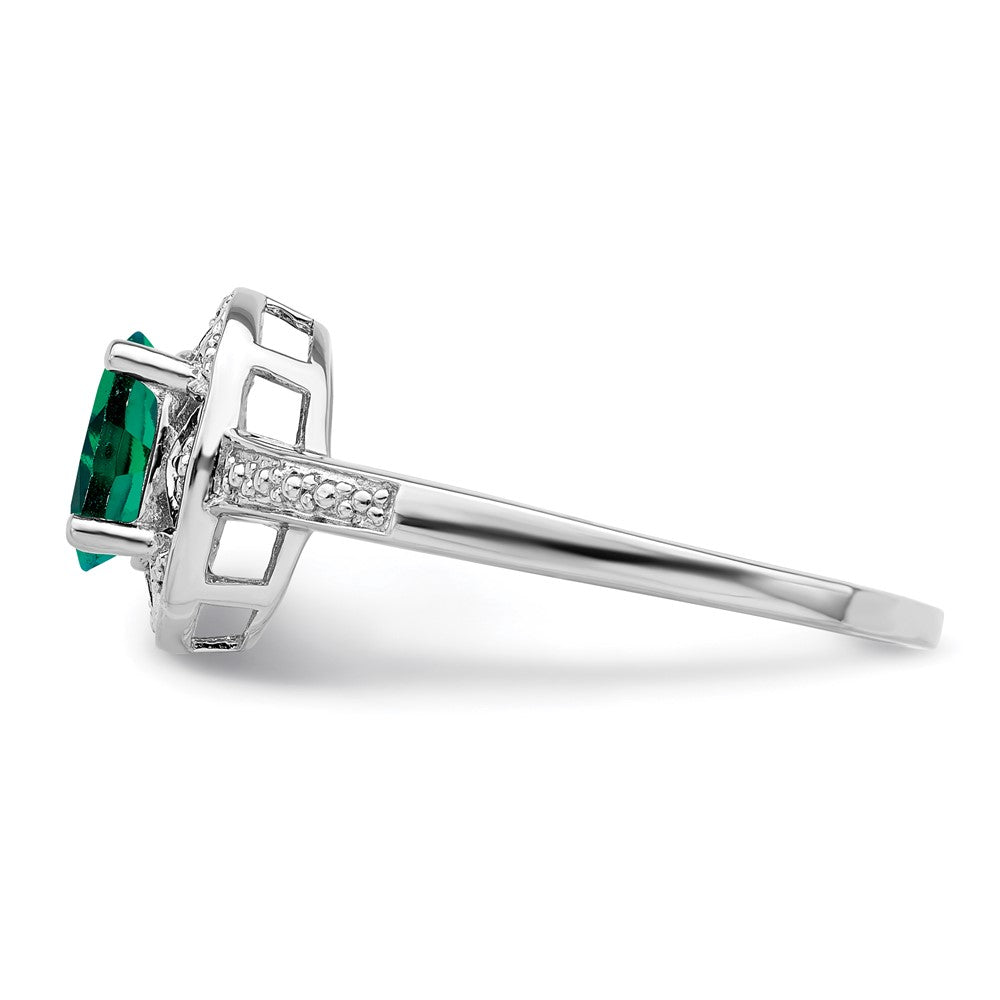 Sterlingsilber Rhodiniert Diamant. & Erzeugt Smaragd Ring