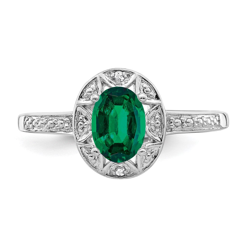 Sterlingsilber Rhodiniert Diamant. & Erzeugt Smaragd Ring