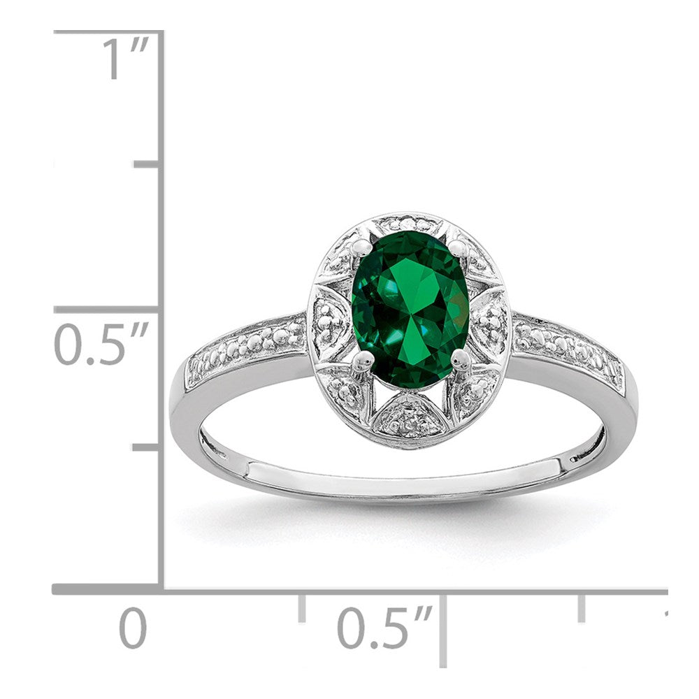 Sterlingsilber Rhodiniert Diamant. & Erzeugt Smaragd Ring