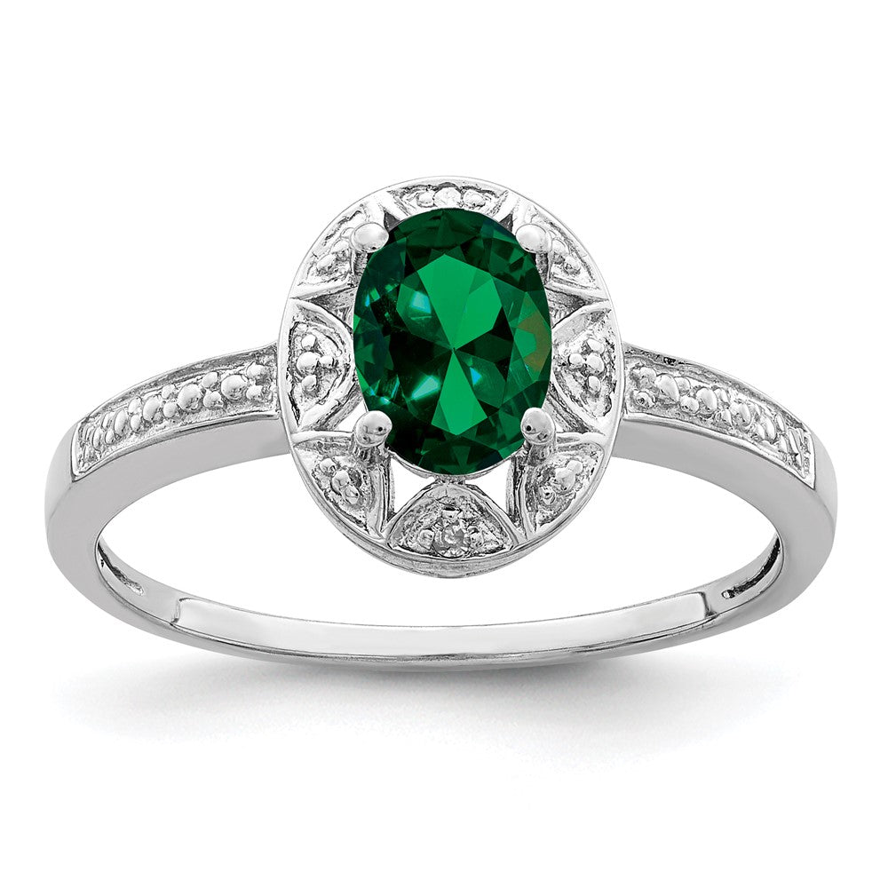 Sterlingsilber Rhodiniert Diamant. & Erzeugt Smaragd Ring