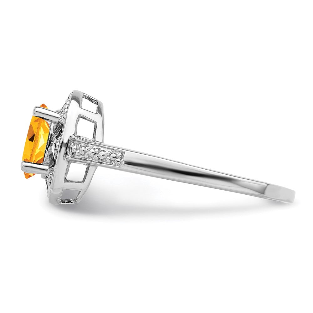 Sterlingsilber Rhodiniert Diamant. & Citrin Ring