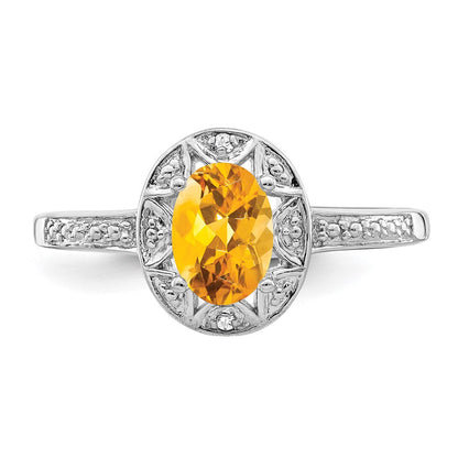Sterlingsilber Rhodiniert Diamant. & Citrin Ring