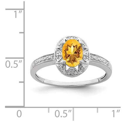 Sterlingsilber Rhodiniert Diamant. & Citrin Ring