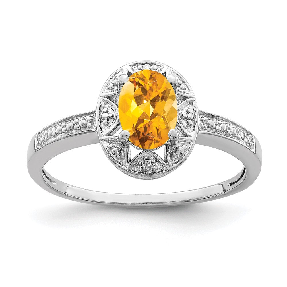 Sterlingsilber Rhodiniert Diamant. & Citrin Ring