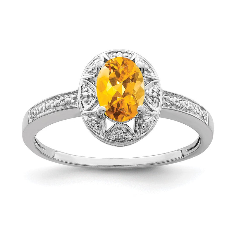 Sterlingsilber Rhodiniert Diamant. & Citrin Ring