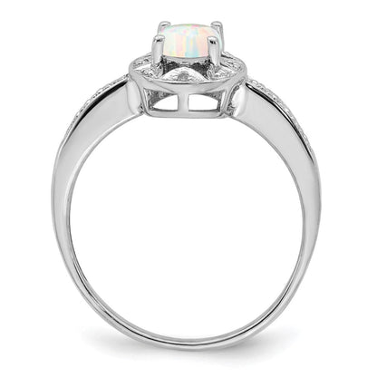 Sterlingsilber Rhodiniert Diamant. & Erzeugt Opal Ring