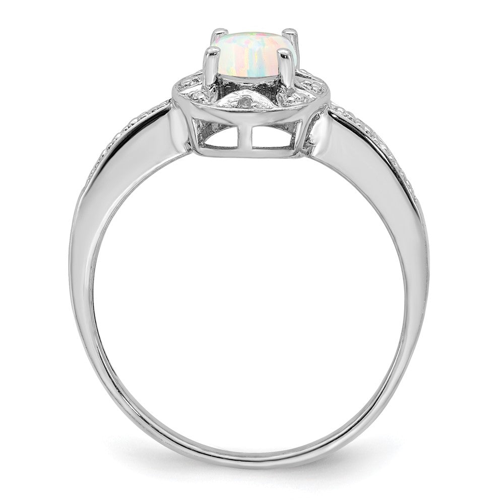 Sterlingsilber Rhodiniert Diamant. & Erzeugt Opal Ring