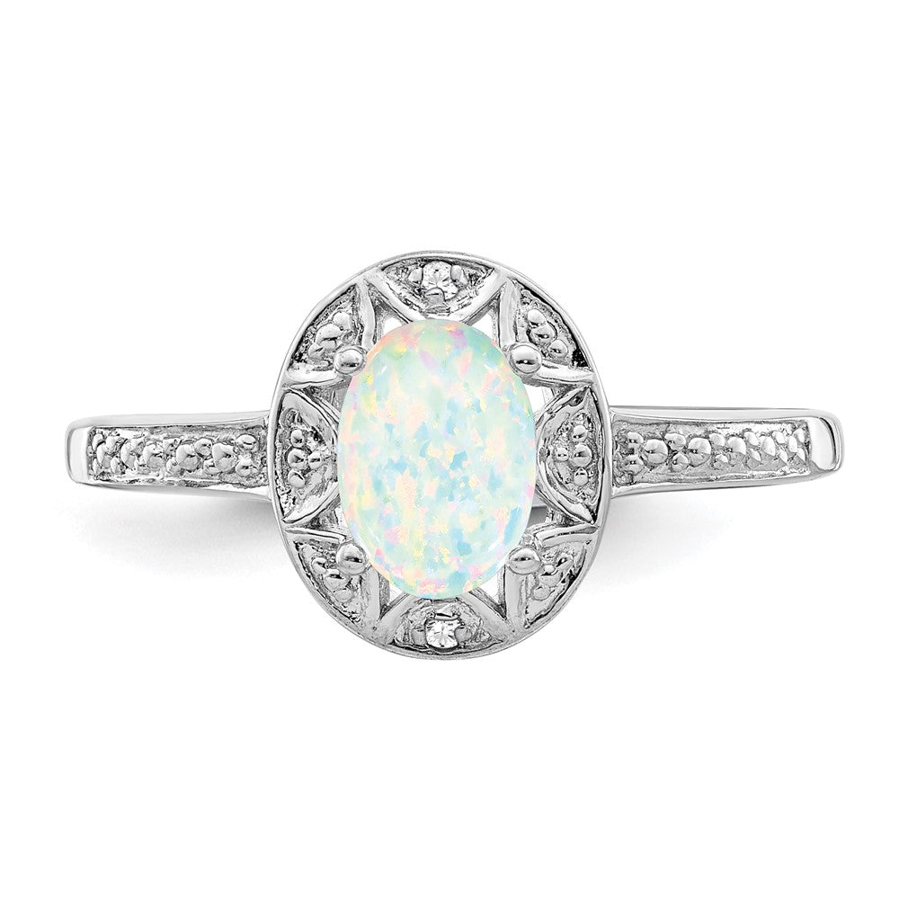 Sterlingsilber Rhodiniert Diamant. & Erzeugt Opal Ring