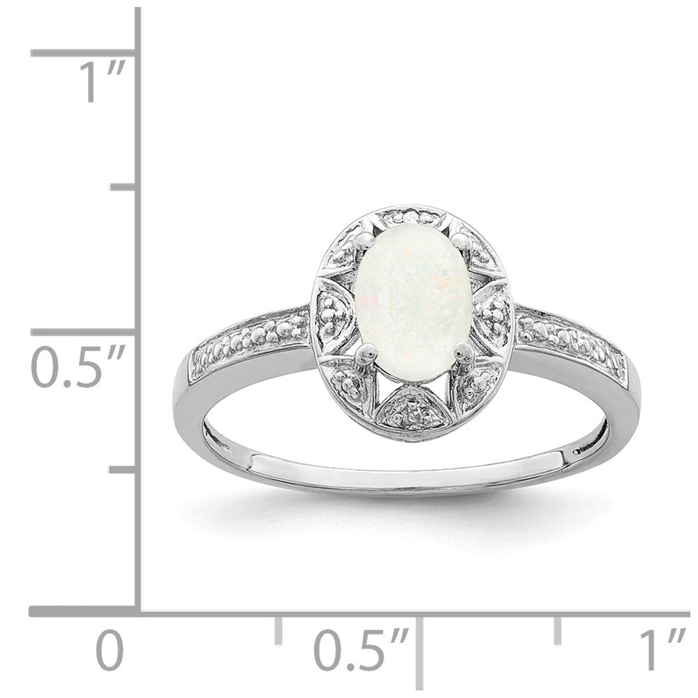 Sterlingsilber Rhodiniert Diamant. & Erzeugt Opal Ring