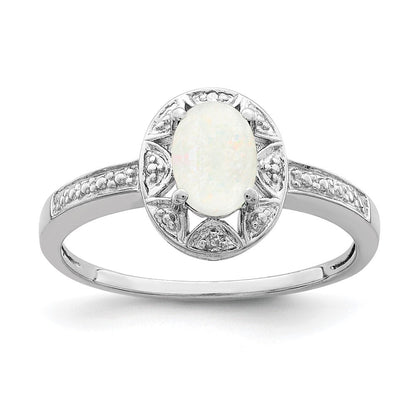 Sterlingsilber Rhodiniert Diamant. & Erzeugt Opal Ring