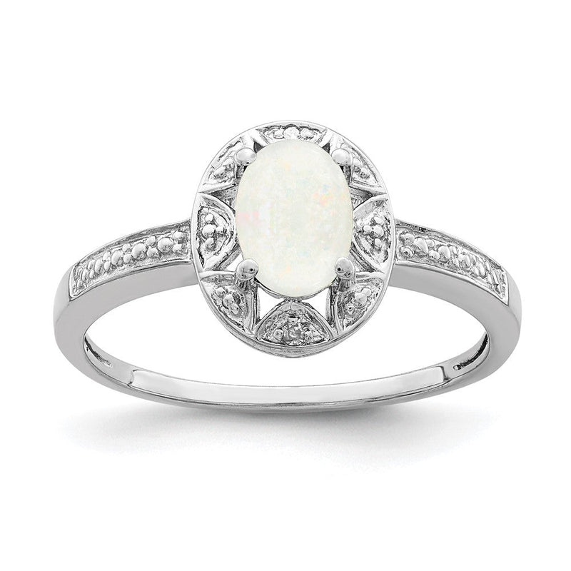 Sterlingsilber Rhodiniert Diamant. & Erzeugt Opal Ring