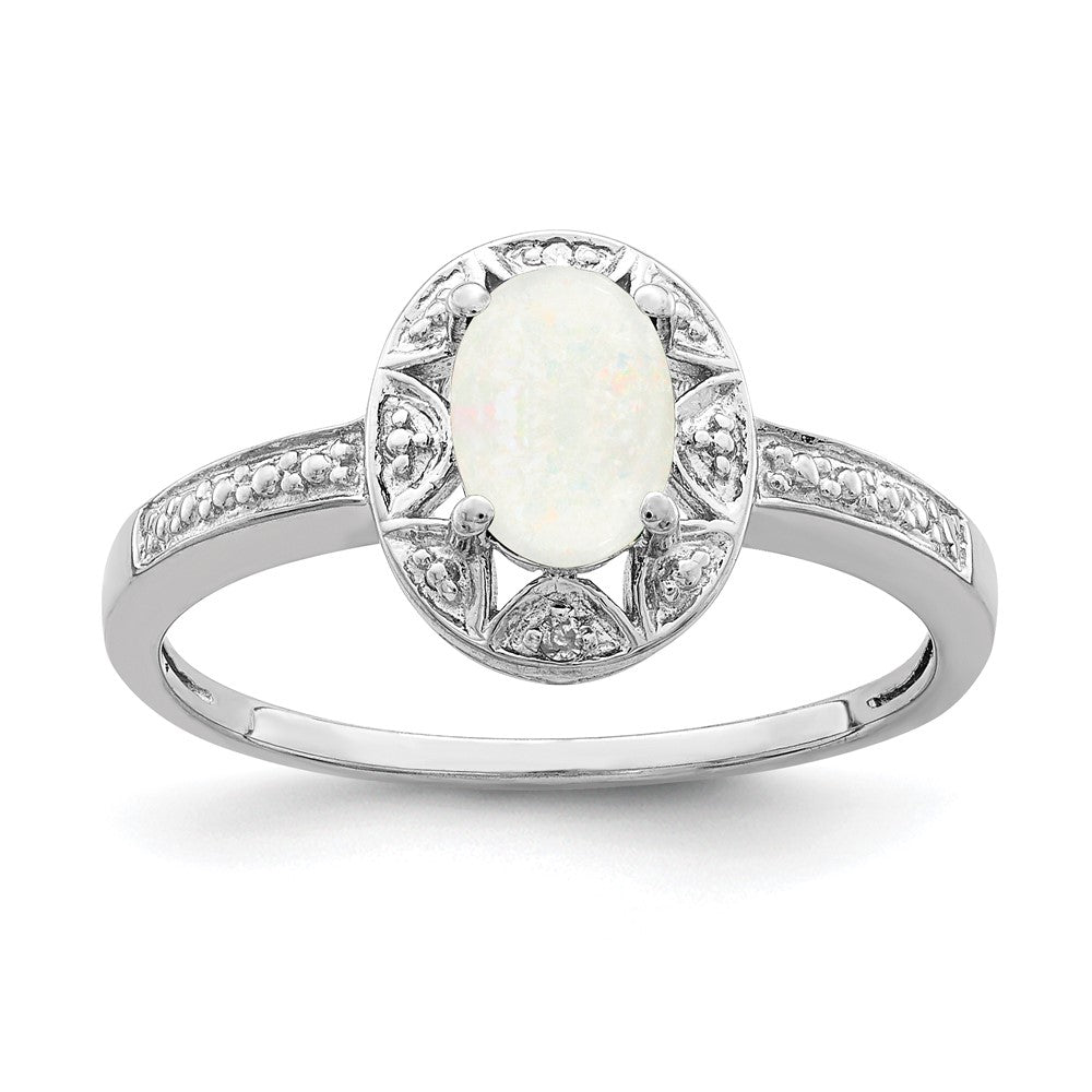 Sterlingsilber Rhodiniert Diamant. & Erzeugt Opal Ring
