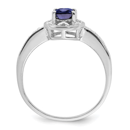 Sterlingsilber Rhodiniert Diamant. & Erzeugt Saphir Ring