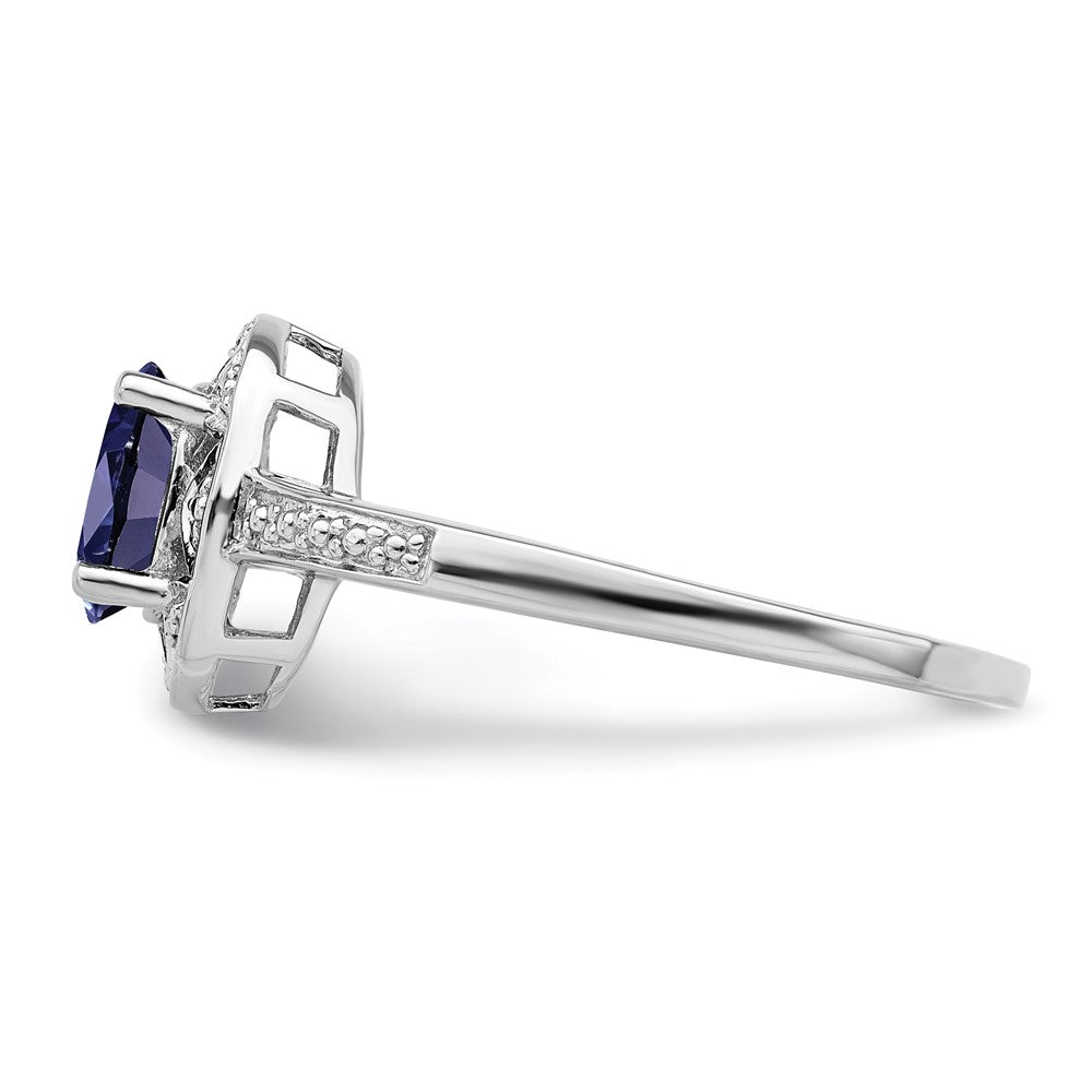 Sterlingsilber Rhodiniert Diamant. & Erzeugt Saphir Ring