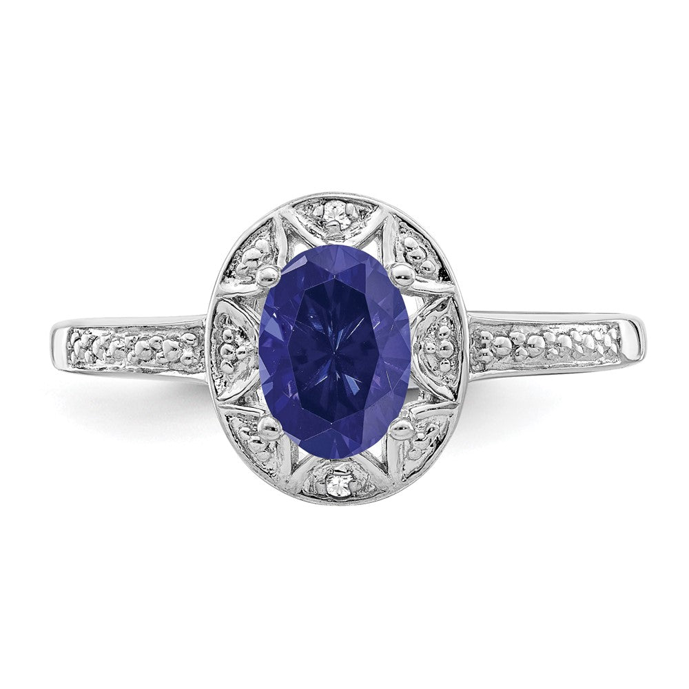 Sterlingsilber Rhodiniert Diamant. & Erzeugt Saphir Ring