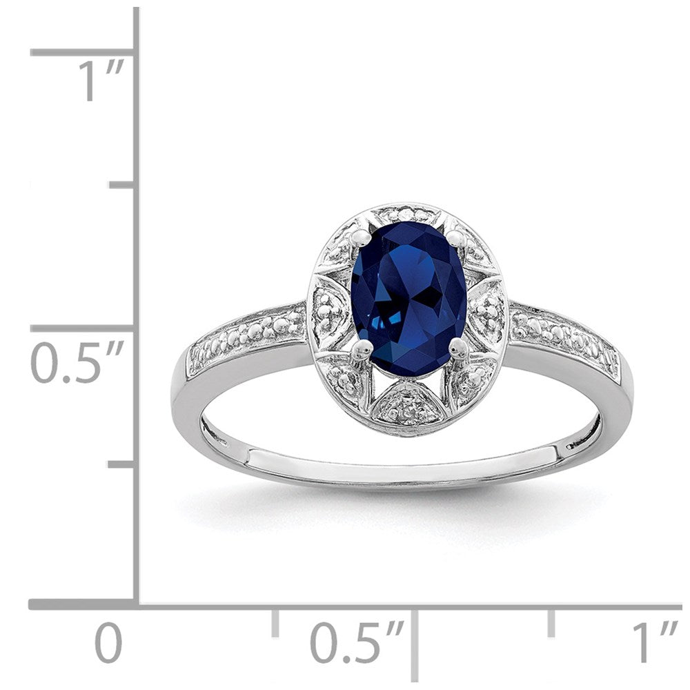 Sterlingsilber Rhodiniert Diamant. & Erzeugt Saphir Ring