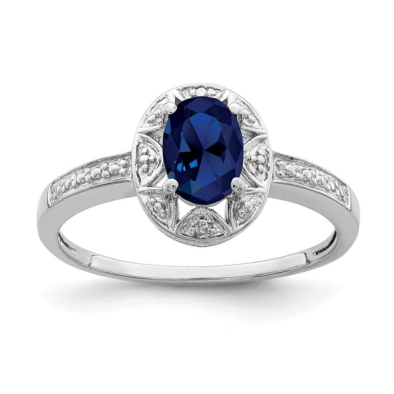 Sterlingsilber Rhodiniert Diamant. & Erzeugt Saphir Ring