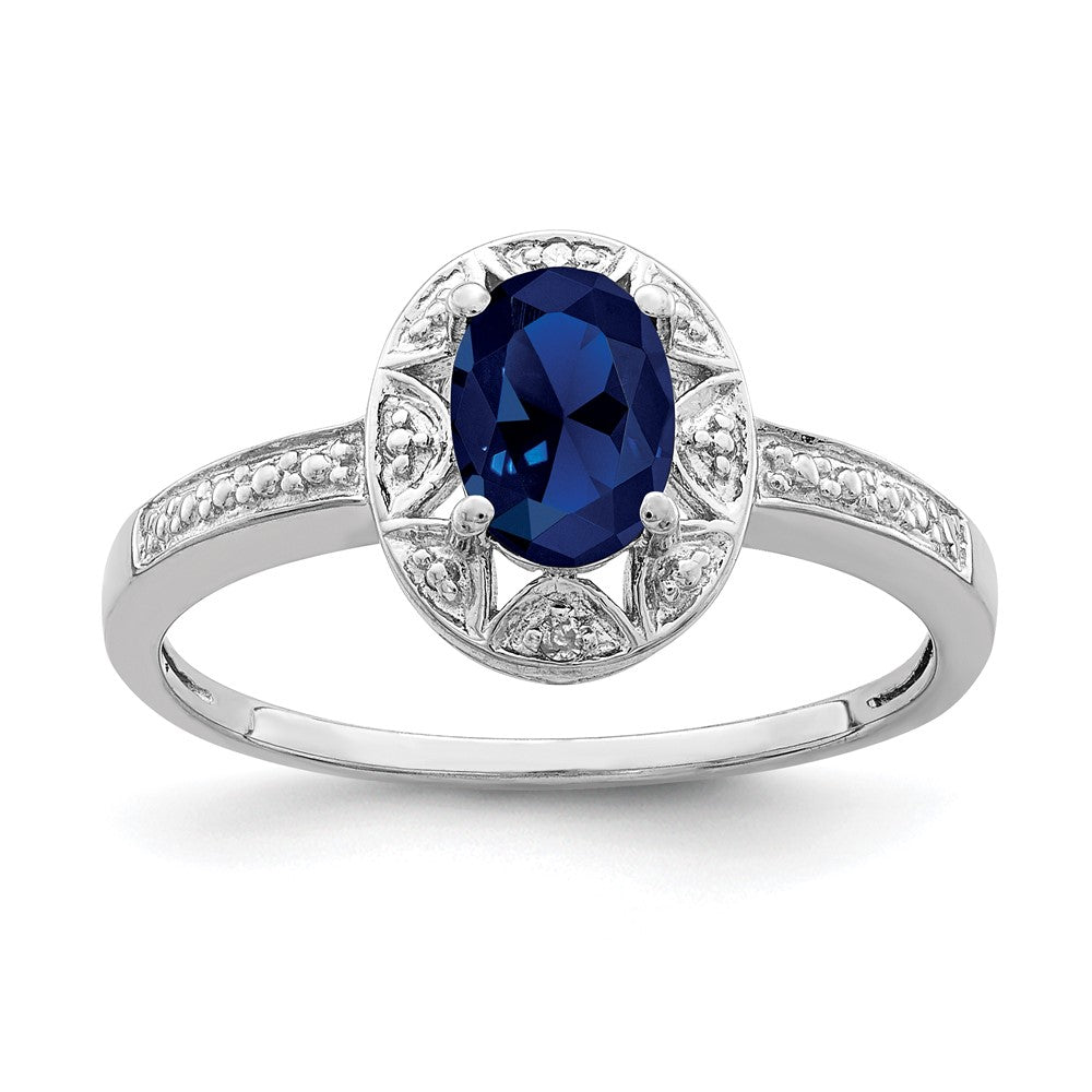 Sterlingsilber Rhodiniert Diamant. & Erzeugt Saphir Ring
