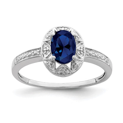 Sterlingsilber Rhodiniert Diamant. & Erzeugt Saphir Ring