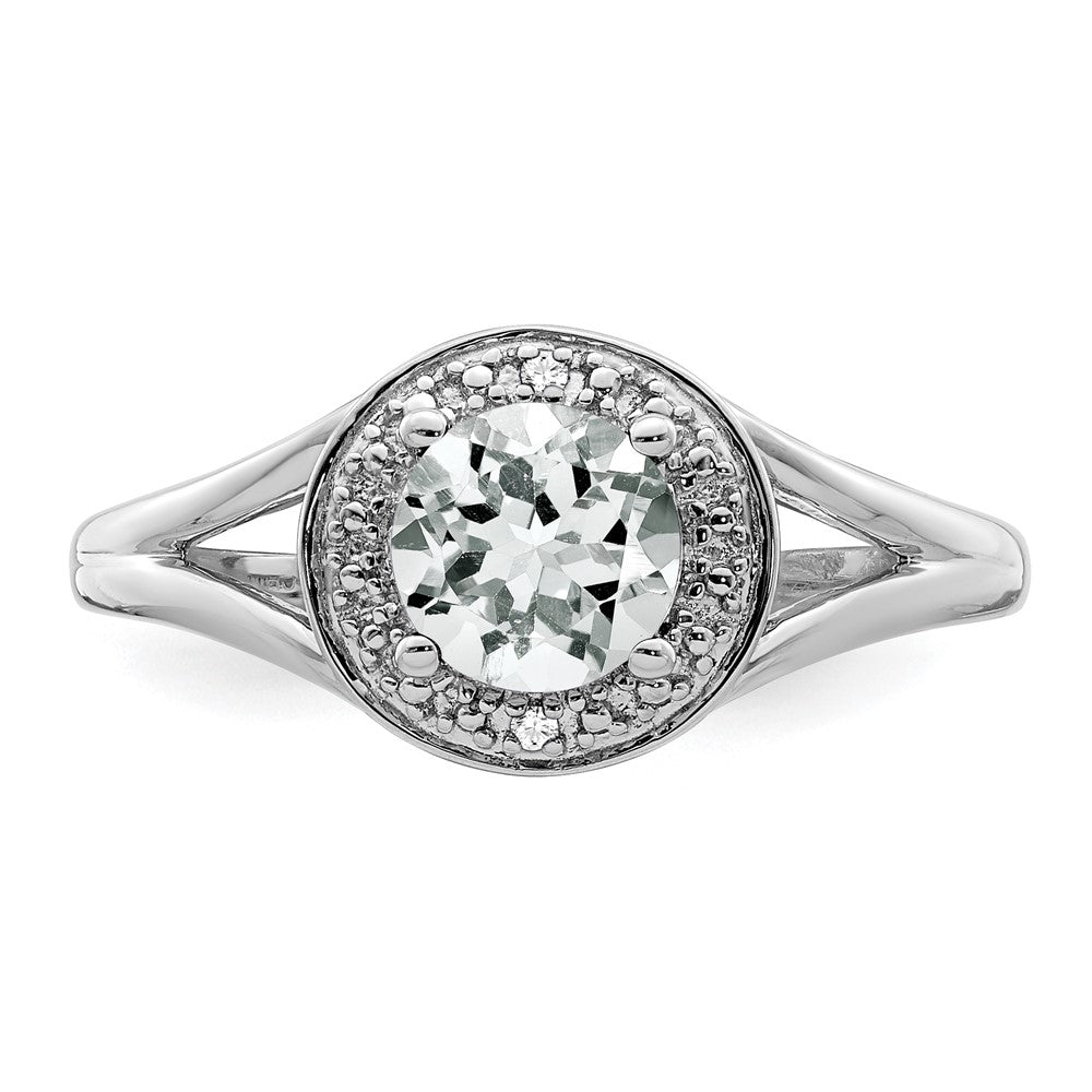Sterlingsilber Rhodiniert Diamant. & Weiß Topas Ring