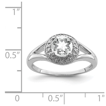 Sterlingsilber Rhodiniert Diamant. & Weiß Topas Ring