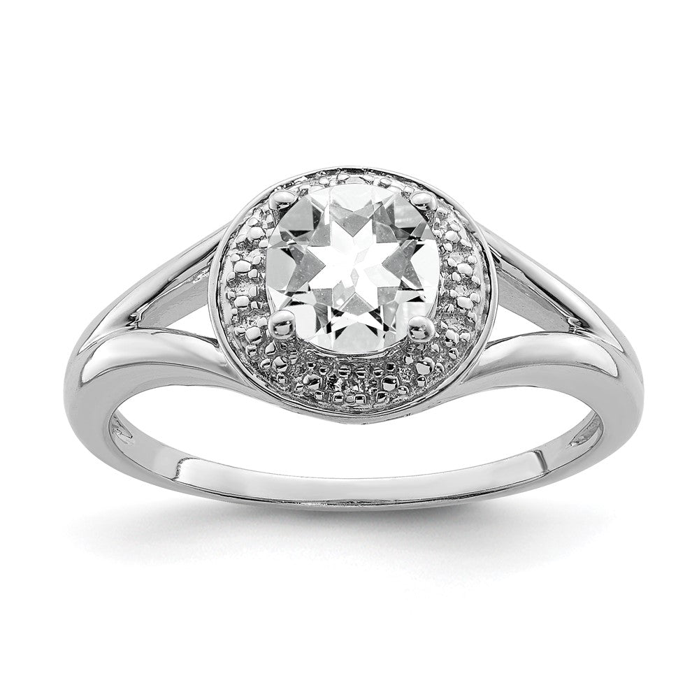 Sterlingsilber Rhodiniert Diamant. & Weiß Topas Ring