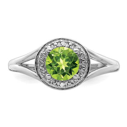 Sterlingsilber Rhodiniert Diamant. & Peridot Ring