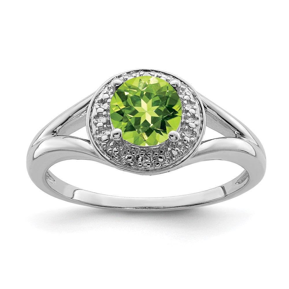 Sterlingsilber Rhodiniert Diamant. & Peridot Ring