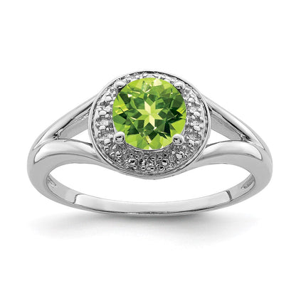 Sterlingsilber Rhodiniert Diamant. & Peridot Ring