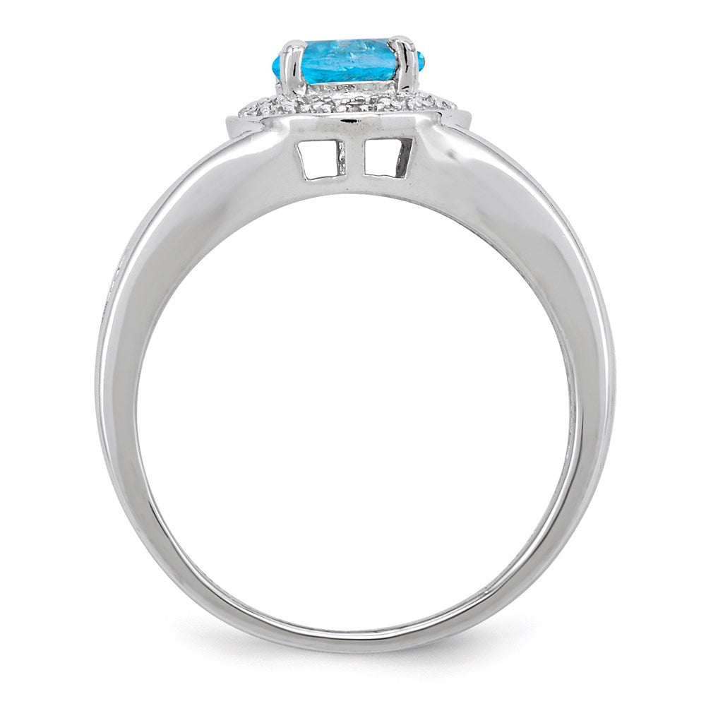 Sterlingsilber Rhodiniert Diamant. & Blautopas Ring