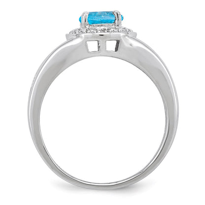 Sterlingsilber Rhodiniert Diamant. & Blautopas Ring