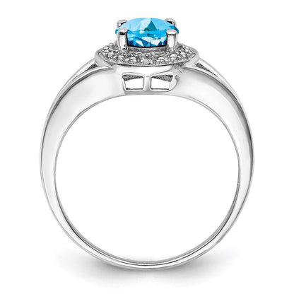 Sterlingsilber Rhodiniert Diamant. & Blautopas Ring