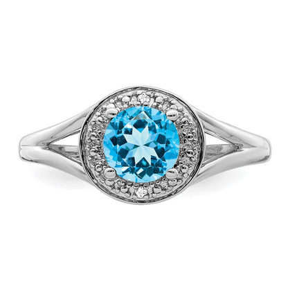 Sterlingsilber Rhodiniert Diamant. & Blautopas Ring