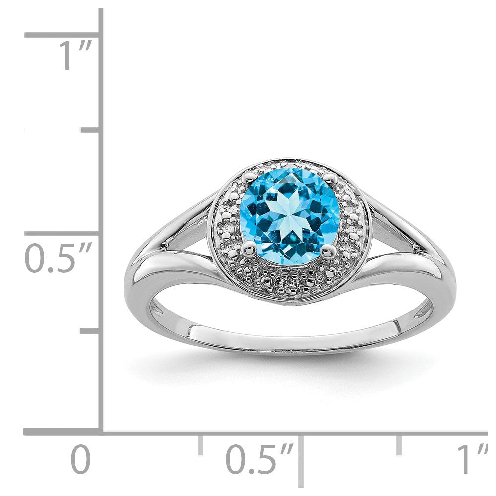 Sterlingsilber Rhodiniert Diamant. & Blautopas Ring