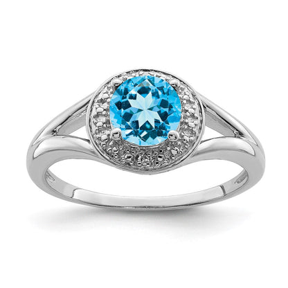 Sterlingsilber Rhodiniert Diamant. & Blautopas Ring