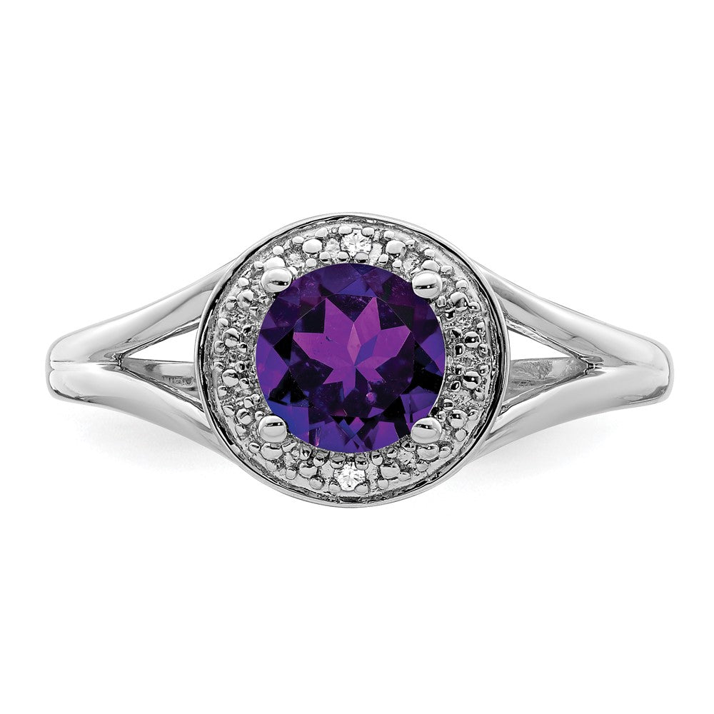 Sterlingsilber Rhodiniert Diamant. & Amethyst Ring