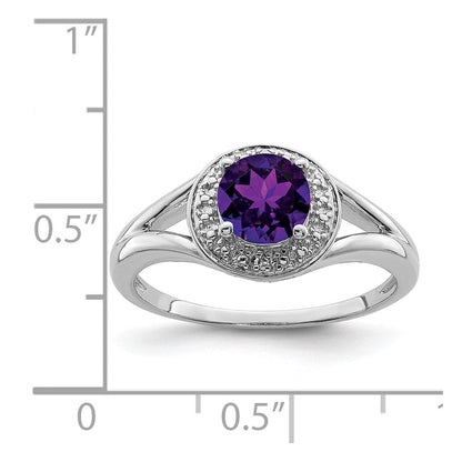 Sterlingsilber Rhodiniert Diamant. & Amethyst Ring