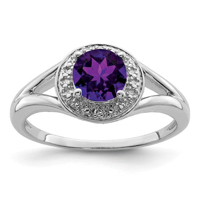 Sterlingsilber Rhodiniert Diamant. & Amethyst Ring