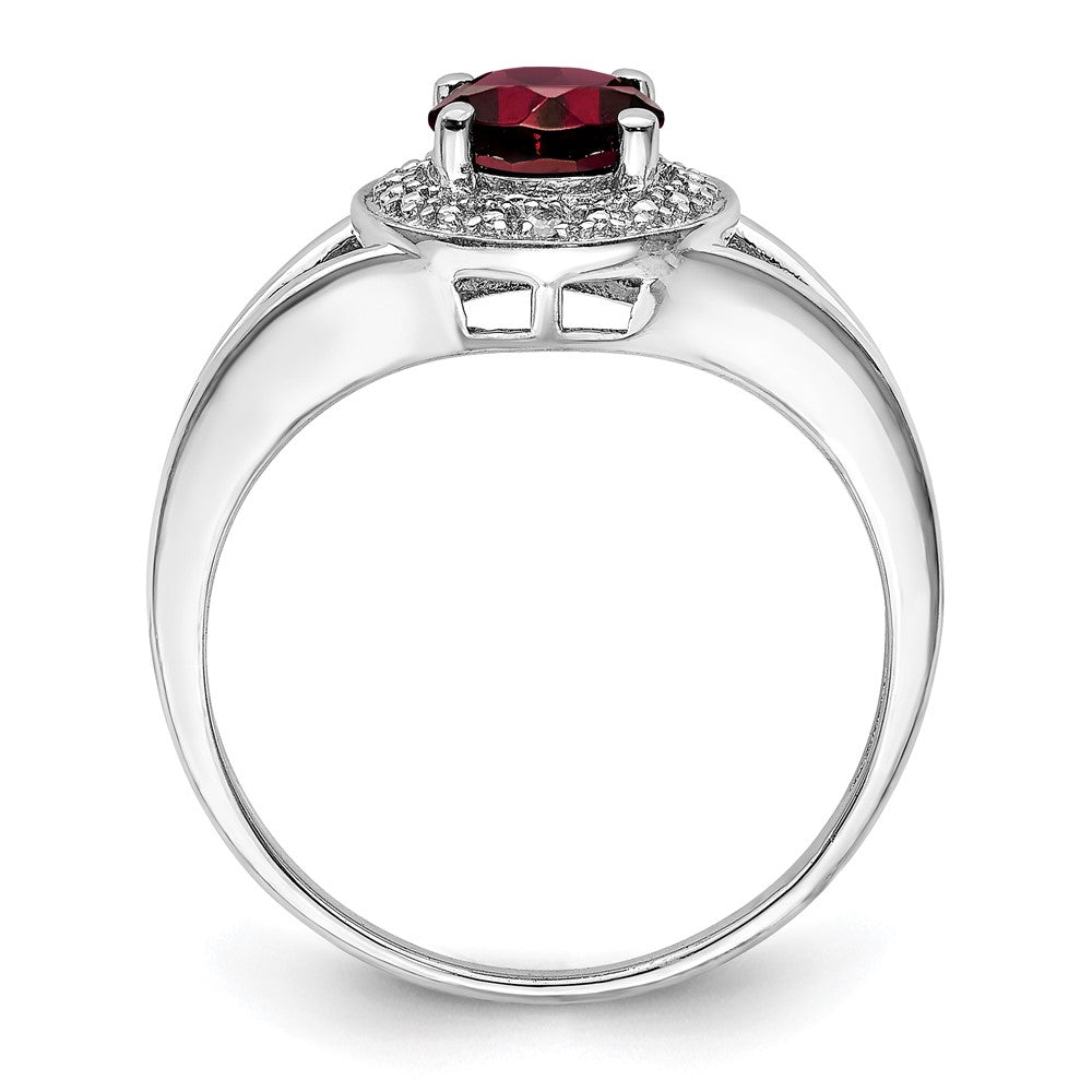 Sterlingsilber Rhodiniert Diamant. & Granat Ring