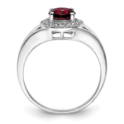 Sterlingsilber Rhodiniert Diamant. & Granat Ring