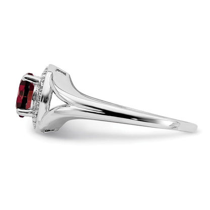 Sterlingsilber Rhodiniert Diamant. & Granat Ring